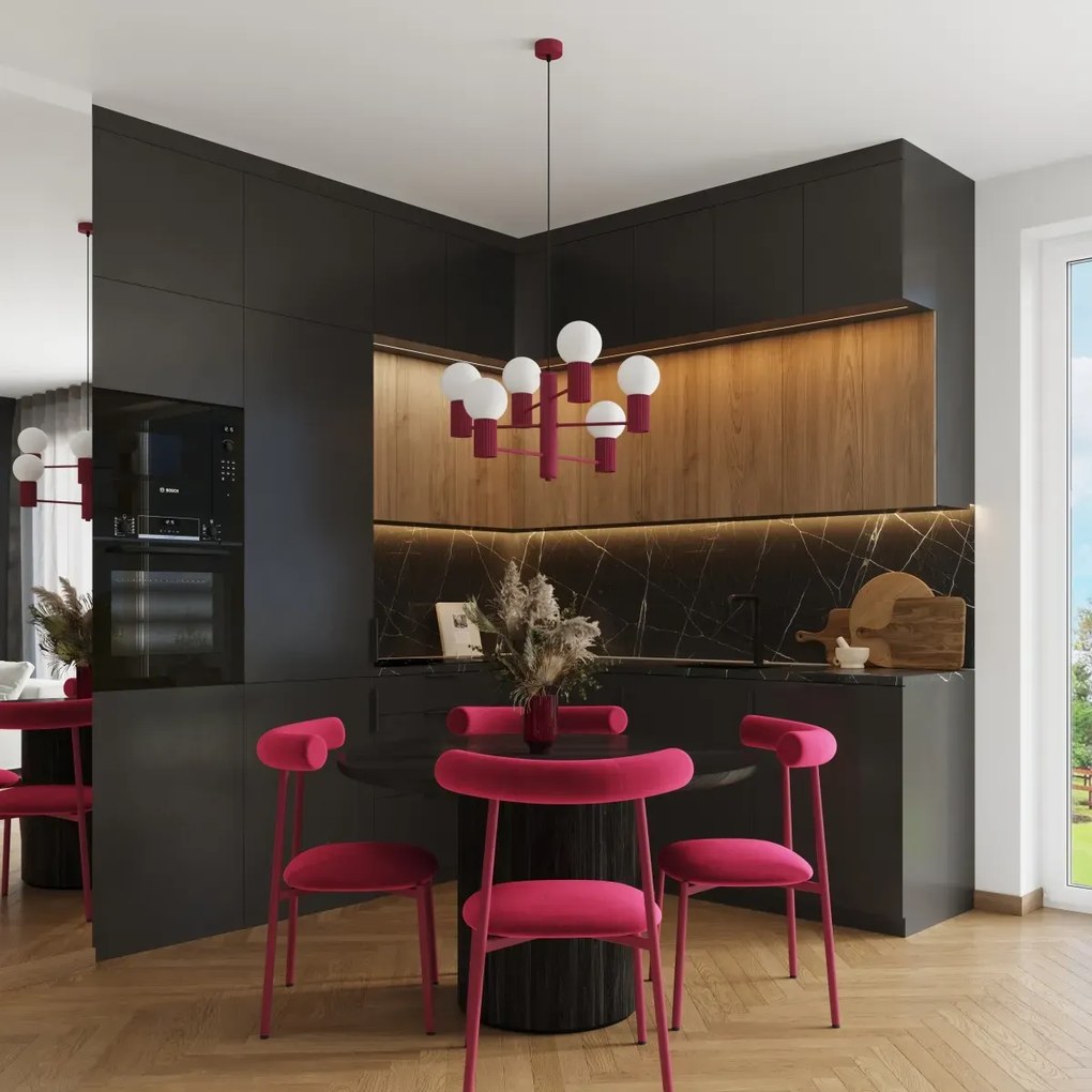Żyrandol HALO 6 burgund ryflowany SOLLUX  LIGHTING