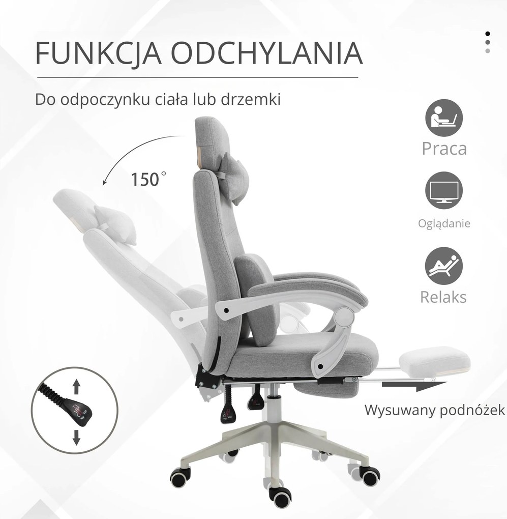 Vinsetto Fotel gamingowy biurowy ergonomiczny wygodny poliester z pianką czarny | Aosom PL