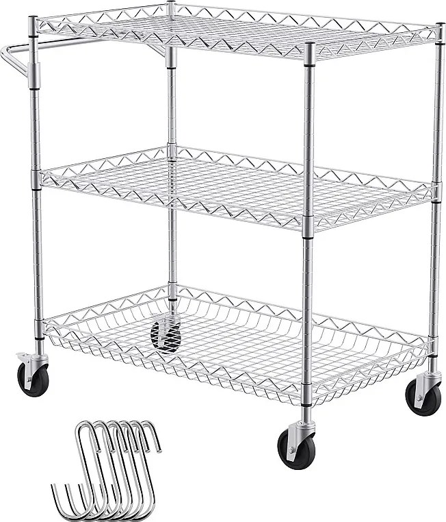 Wózek Narzędziowy SucceBuy 76,2 X 45,7 X 82,3 cm 300 kg 3 Poziomy 6 Haków Na Kółkach