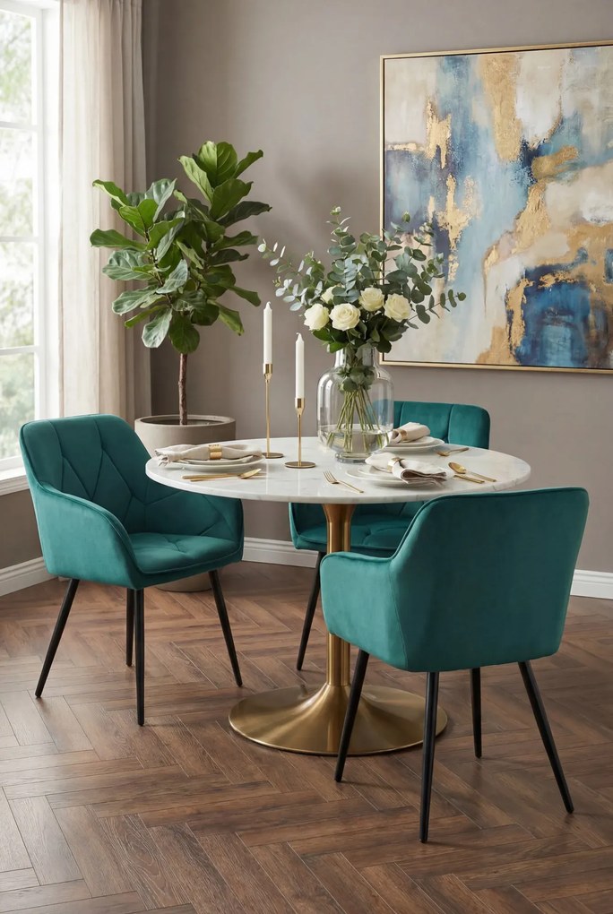 Zestaw 6 zielonych krzeseł tapicerowanych welurem W4-R24