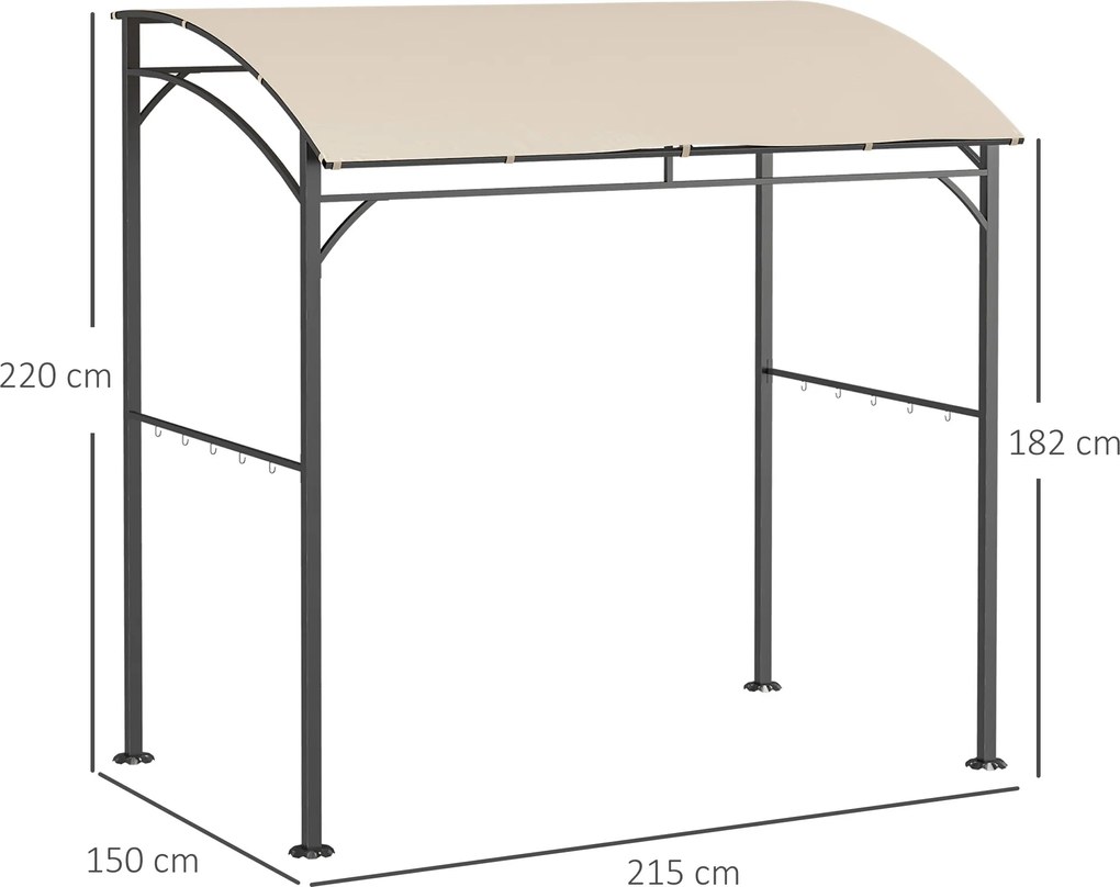Outsunny Solidny Pawilon nad Grillem - Zadaszenie, Odporny na Deszcz, Haczyki, Stal, Beżowo-Czarny, 215x150x182/220cm
