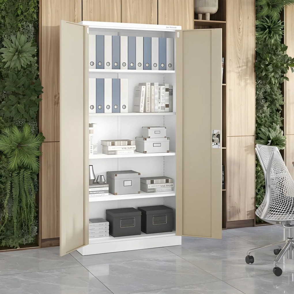Szafa biurowa metalowa wysoka na dokumenty biała/złoty dąb, 900x1950x400 mm: JAN H Eco Design