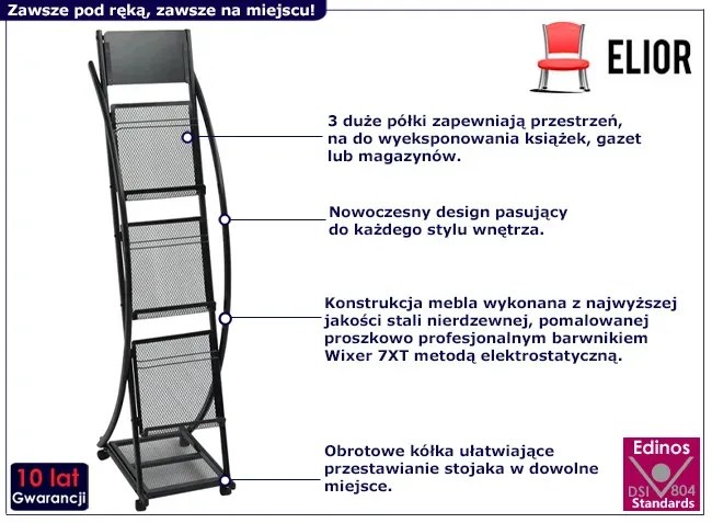 Stojak na gazety na kółkach z 3 półkami D3-B17