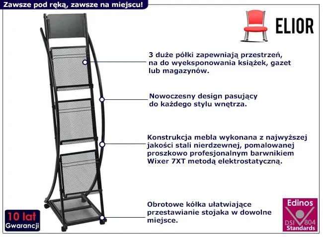 Stojak na gazety na kółkach z 3 półkami - Folkmar