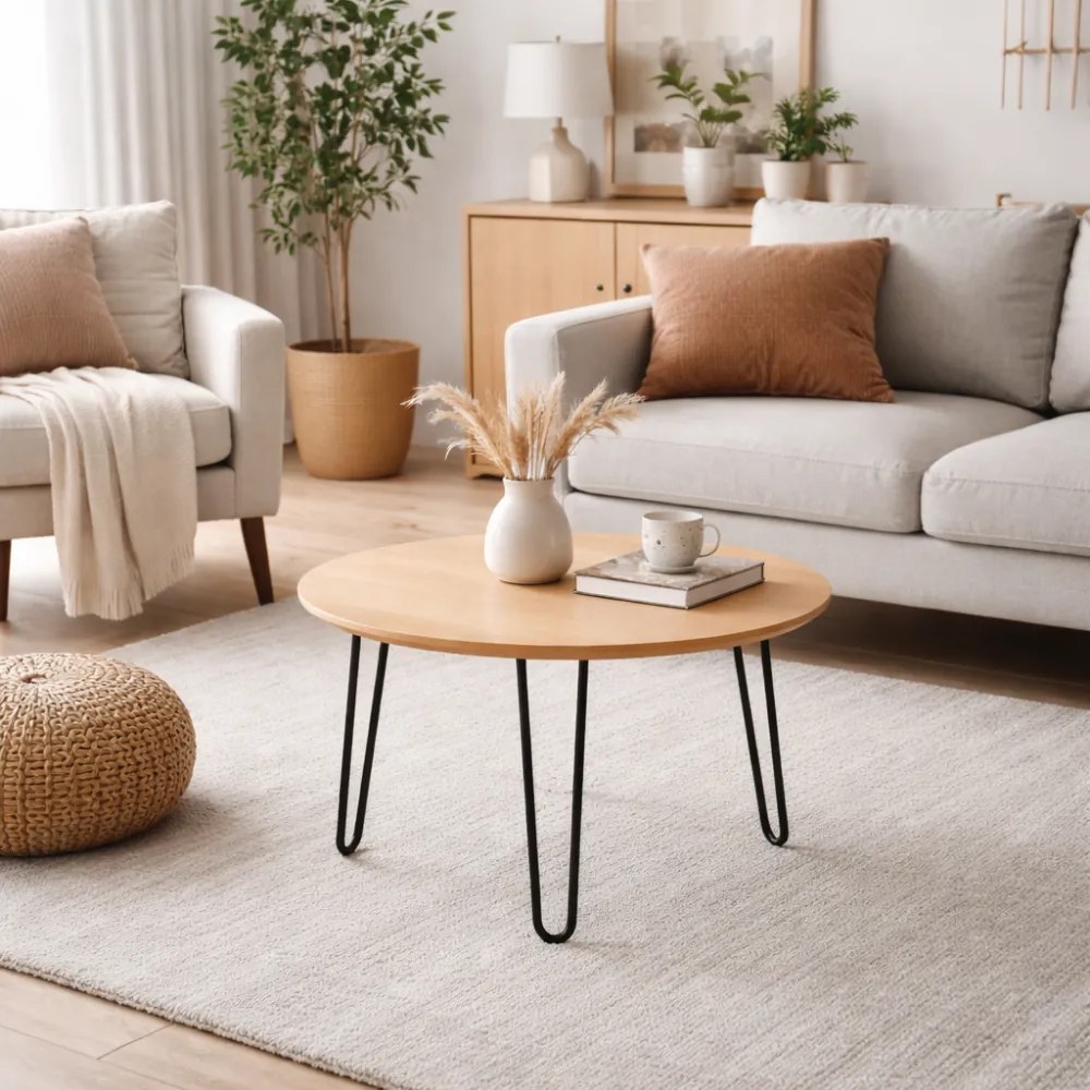 Okrągły stolik kawowy SPIDER, średnica 60 cm, czarna podstawa, buk