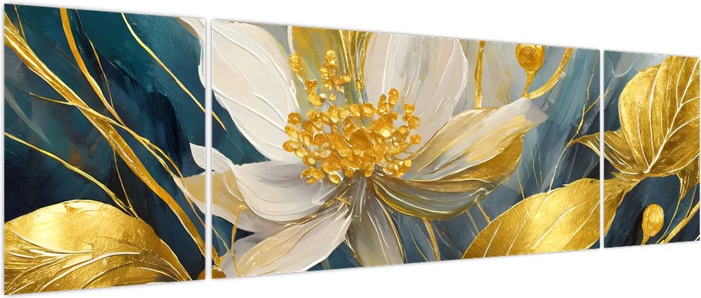 Obraz - Malowanie złotych kwiatów (170x50 cm)