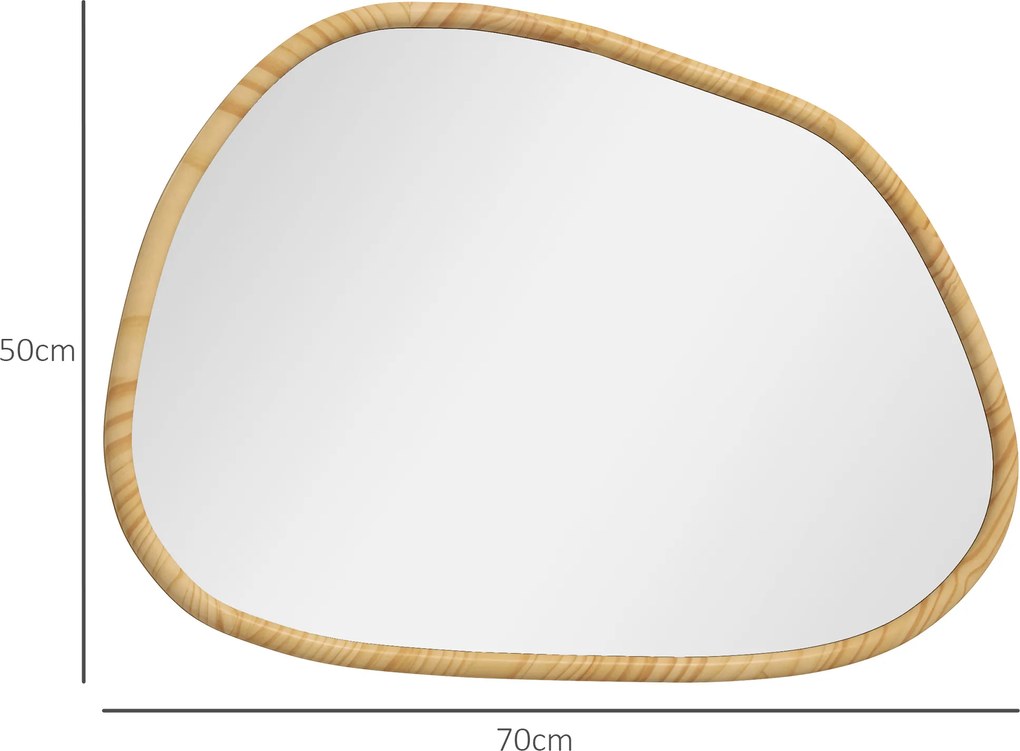 HOMCOM Dekoracyjne Lustro Ścienne, Design Vintage, 70 cm x 2,1 cm x 50 cm, Drewno Solidne, Naturalne