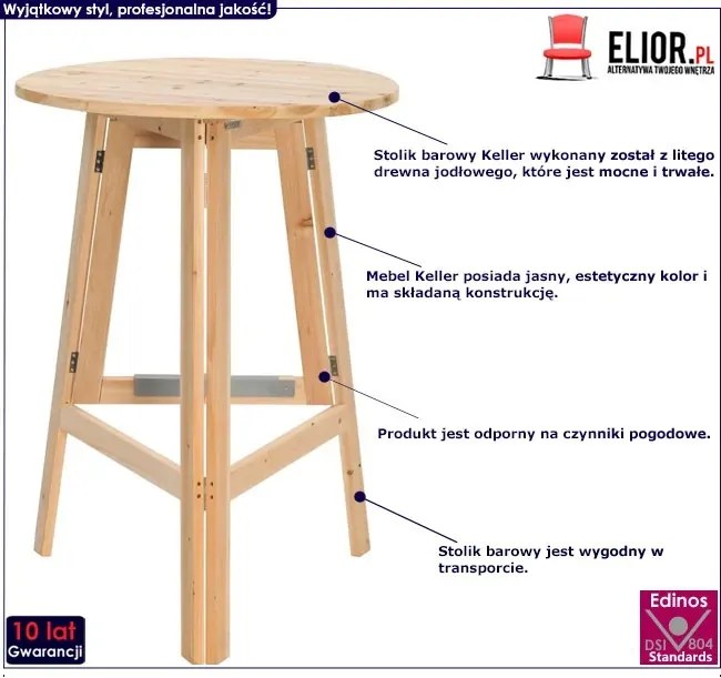 Składany okrągły stolik z drewna jodłowego S9-F57