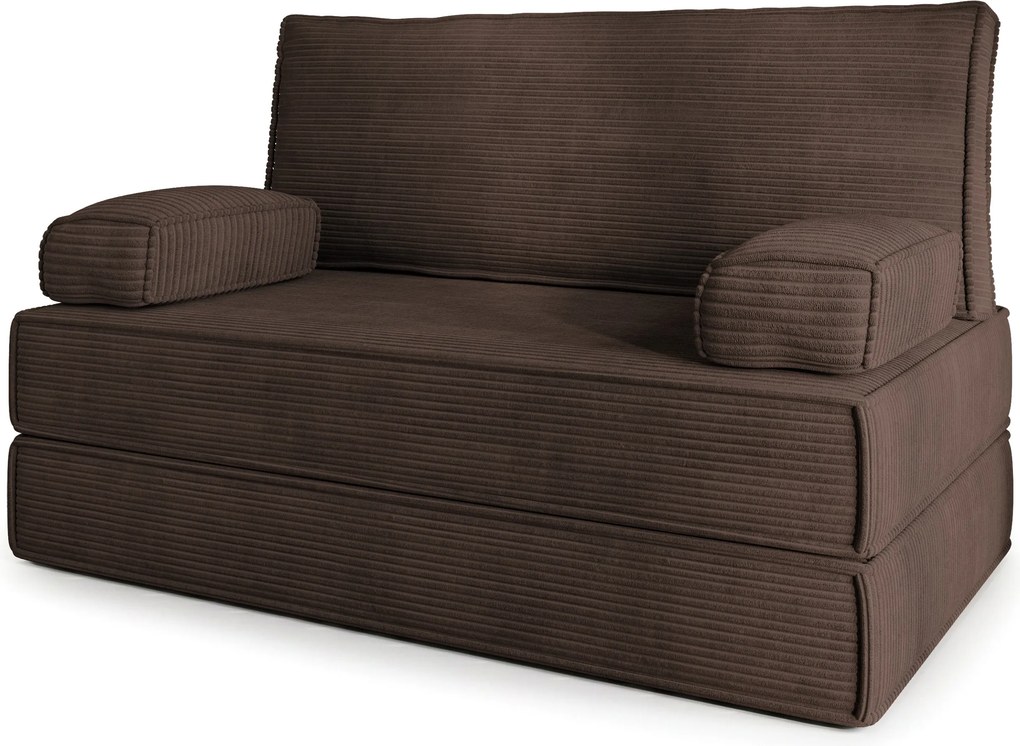 Masseno Sofa piankowa LADIA z funkcją spania, Kanapa z pianki do salonu, Bezmontażowa, Tkanina sztruksowa – Brązowy POSO 06