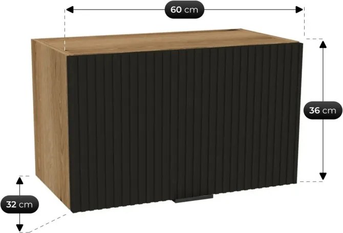 Zestaw Mebli Kuchennych MODERN 200 cm Czarny Ryflowany Loftowy