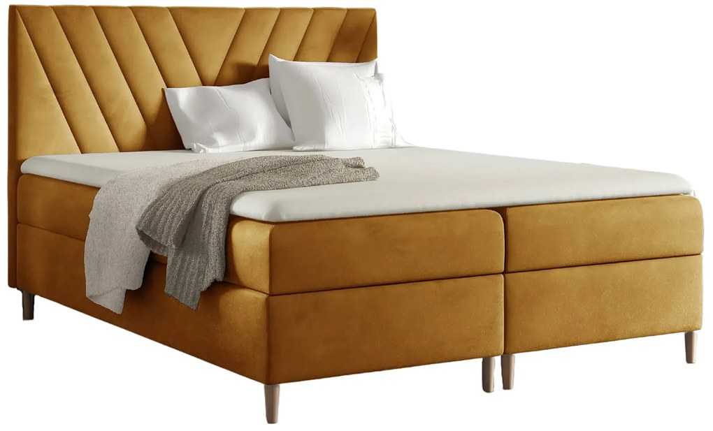 Musztardowe łóżko kontynentalne 5 rozmiarów P6-A65