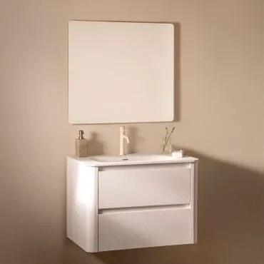 Zestaw Wiszących Mebli Łazienkowych Zintegrowany Z Umywalką Egerton Biała & Prostokątny Led I Przeciwmgielny 80x70 - Sklum