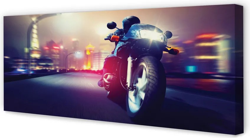 Duży obraz na płótnie Motocykl pod Miejskim Niebem