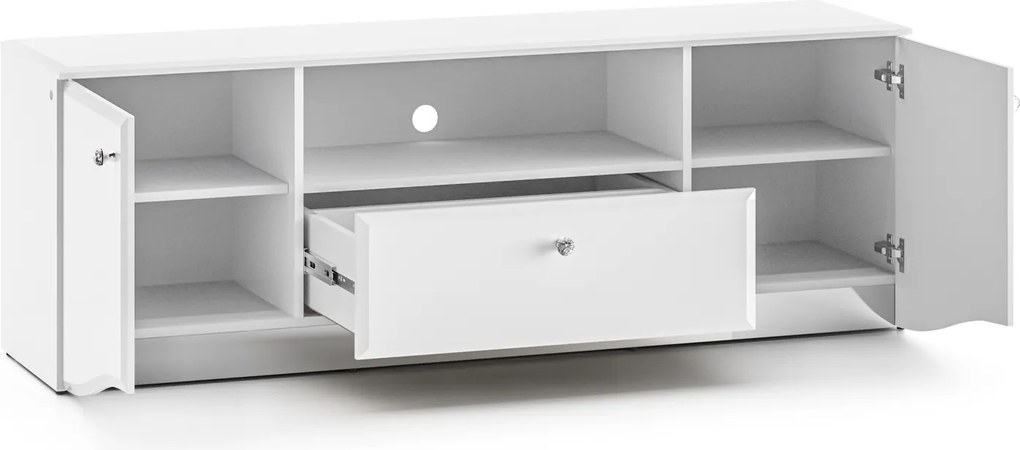 Szafka RTV 160 cm z oświetleniem LED Glamour 03, biały połysk