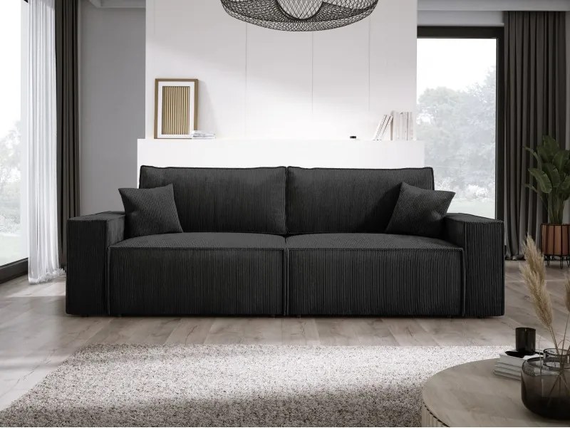 Kanapa KASJO Lewostronny Sofo-Narożnik z funkcją spania i poduszkami, 2x pojemnik POSO 135 Grafitowy DOMOHOME