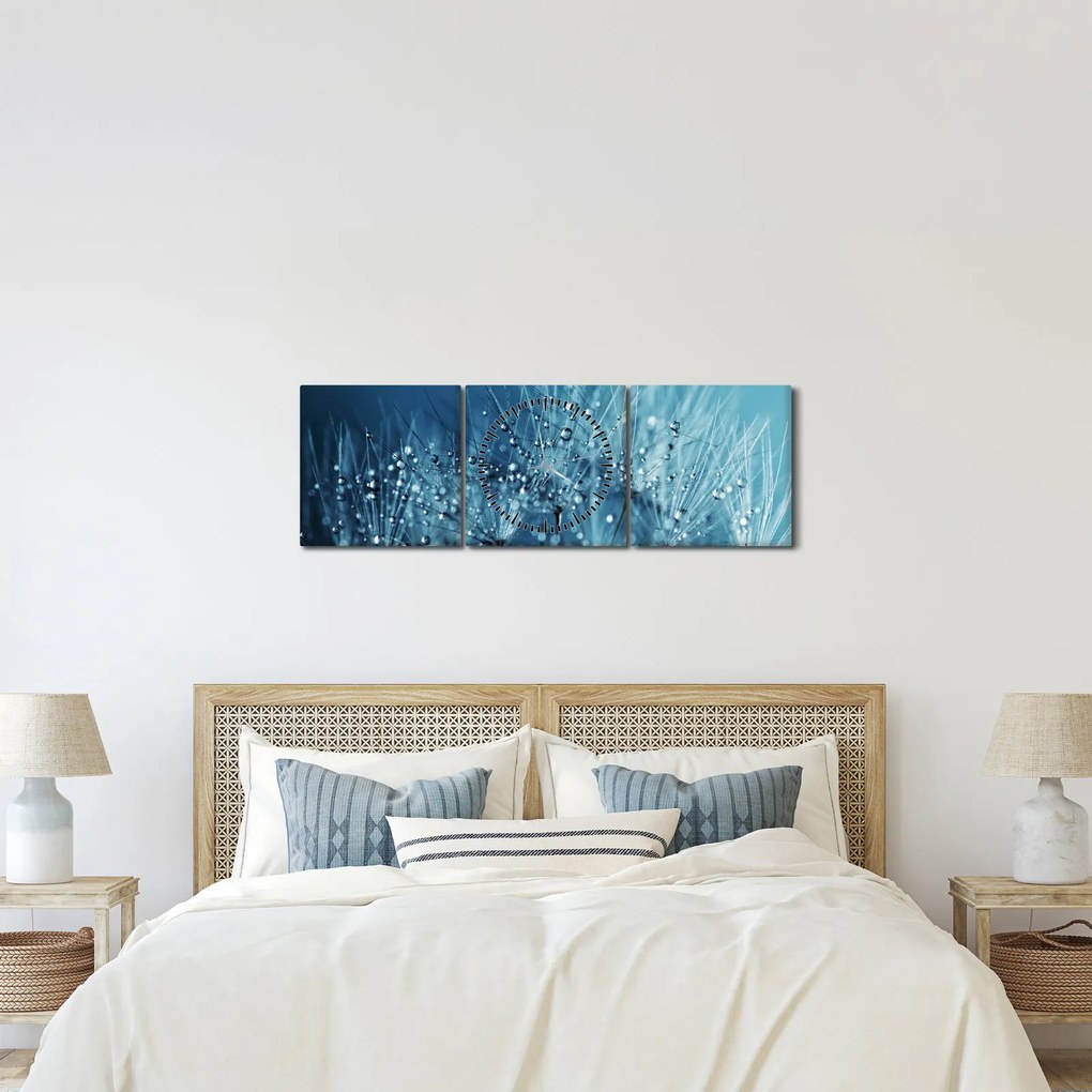 Obraz - Krople rosy (z zegarem) (90x30 cm)