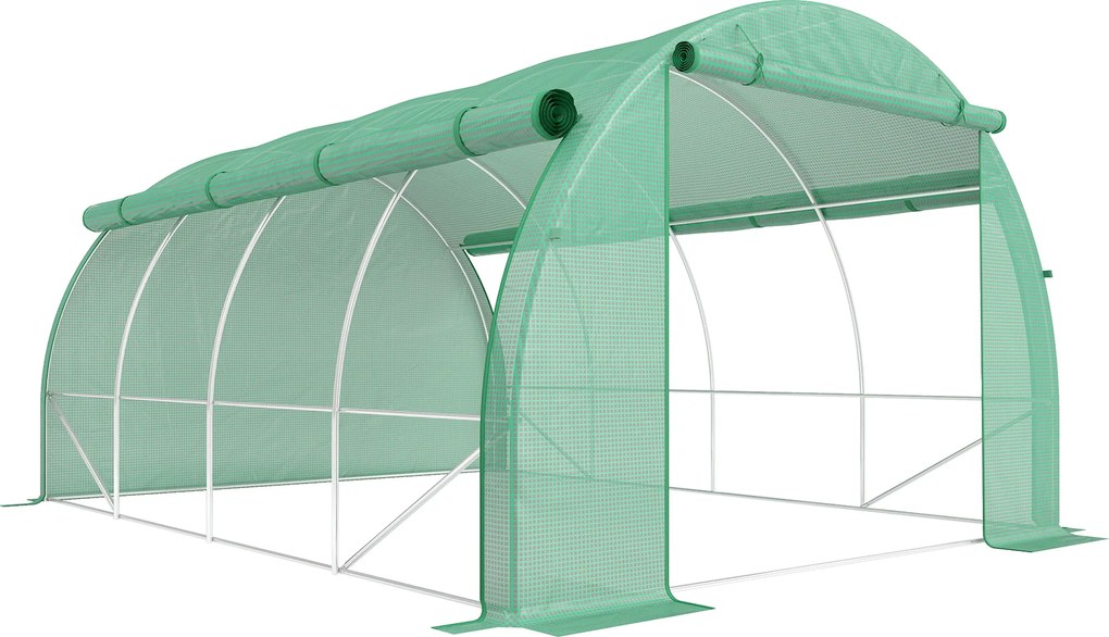 Outsunny Szklarnia foliowa, Szklarnia, przechodnia, Okno siatki, Rama metalowa, 4x3x2m, Zielony