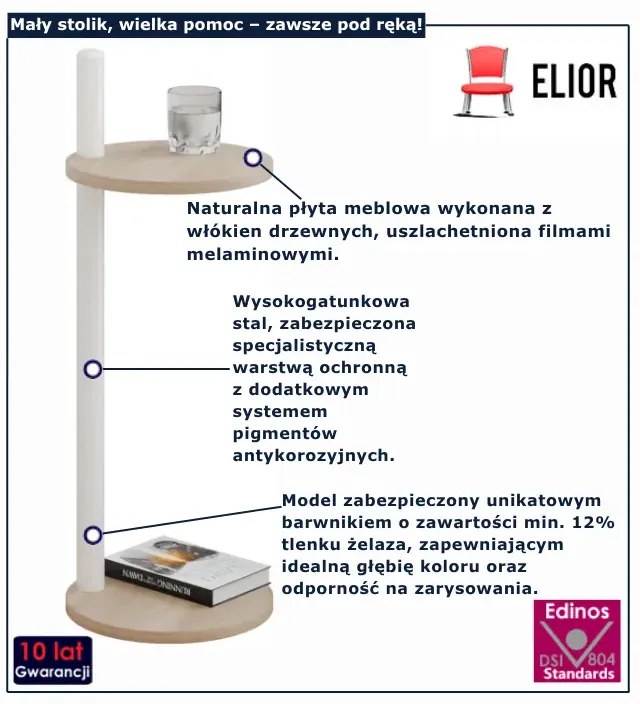 Minimalistyczny stolik pomocniczny dąb sonoma + biały L1-E95