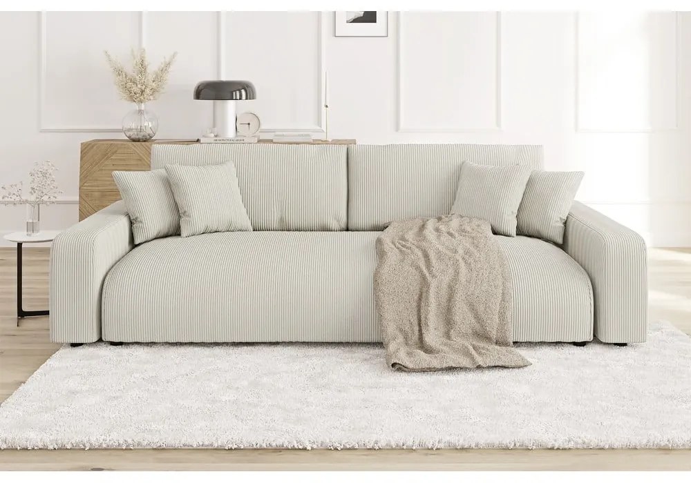 Kremowa sztruksowa rozkładana sofa ze schowkiem 234 cm Sara – Ropez