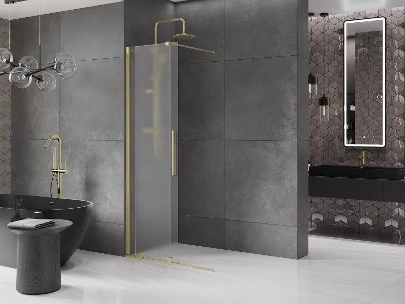 Mexen Velar ścianka prysznicowa rozsuwana Walk-in 80 x 200 cm, szron 8 mm, złota szczotkowana - 871-080-000-33-55