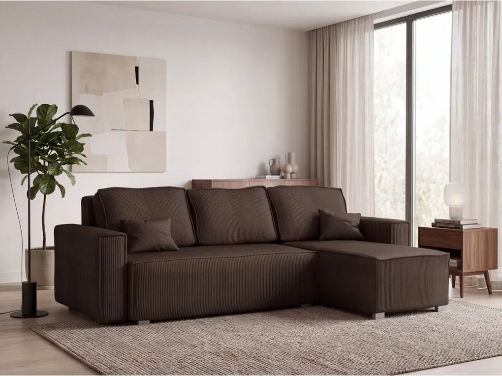 Rozkładana narożna sofa SMART COSARO ciemnobrązowa, dwustronna + 2 poduszki GRATIS