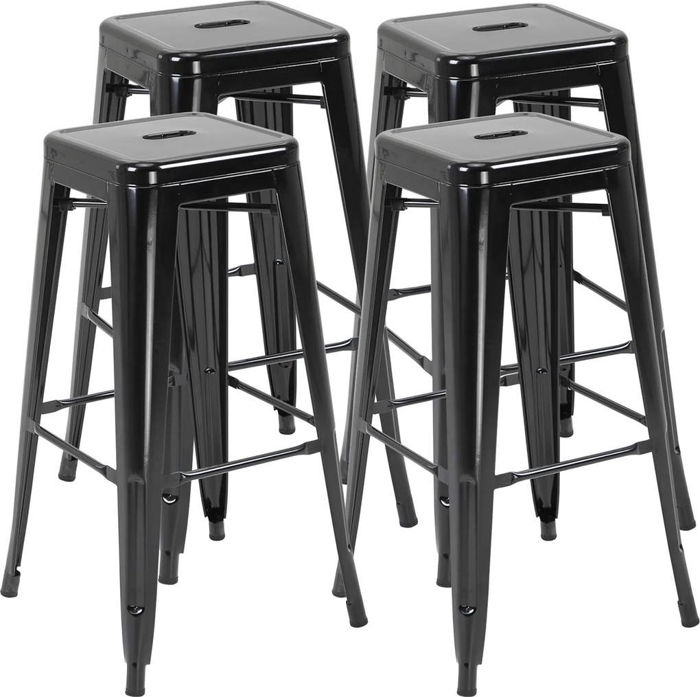 HOMCOM Zestaw 4 Stołków Barowych z Metalu, Do Użytku Wewnętrznego i Zewnętrznego, Składana Konstrukcja, Czarny