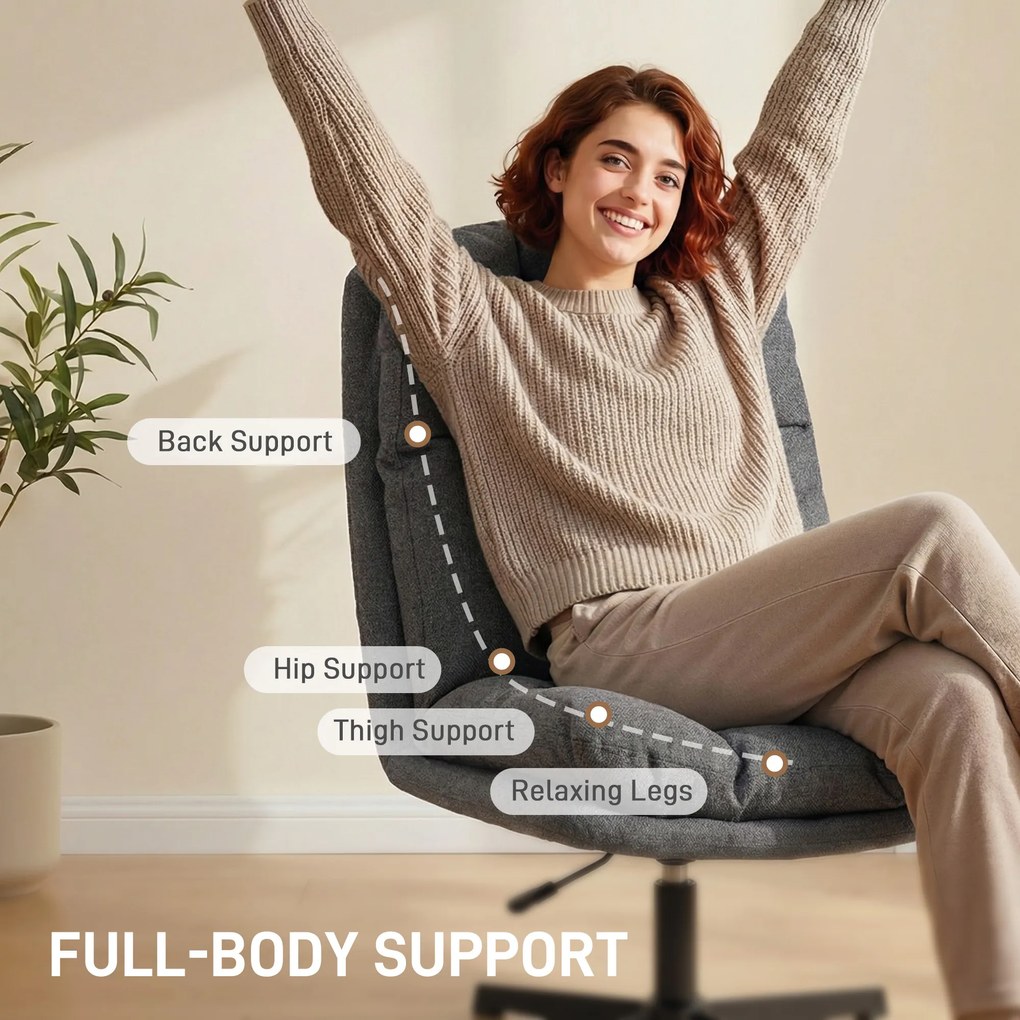 HOMCOM Obrotowy fotel akcentowy, fotel do czytania z tkaniny lnianej bez podłokietników, szerokie siedzisko z metalowymi nogami, ciemnoszary | Aosom PL