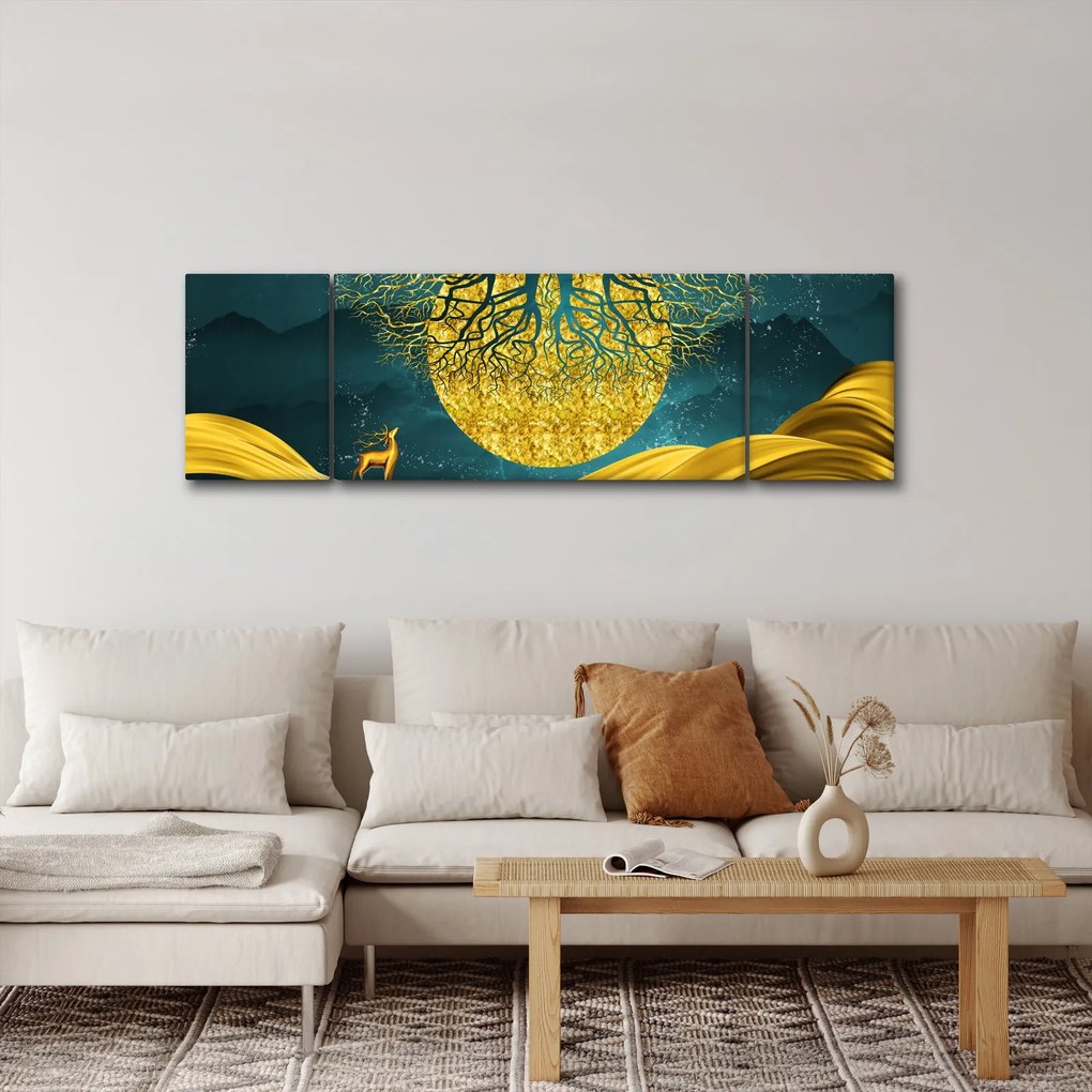 Obraz - Abstrakcja, złoty krajobraz (170x50 cm)