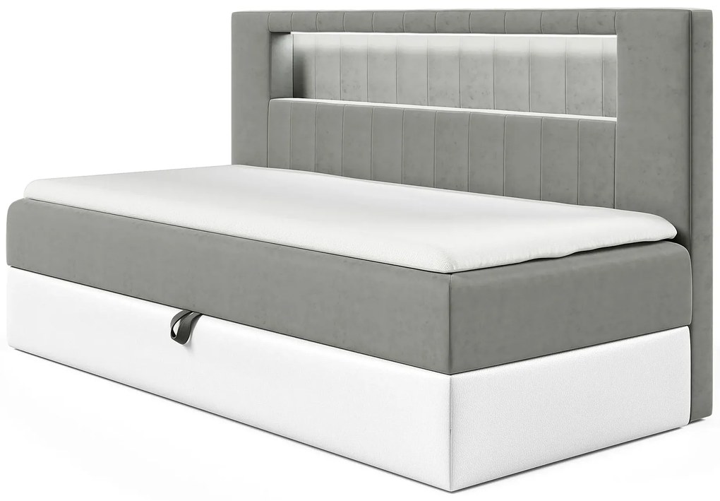Szare tapicerowane łóżko z pojemnikiem 3 rozmiary M0-M90