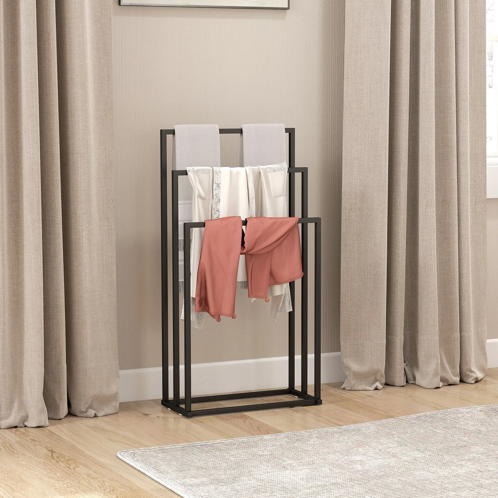 HOMCOM Stojak na ręczniki stojący z 3 drążkami, drabinka ze stali 45 x 21,5 x 85 cm