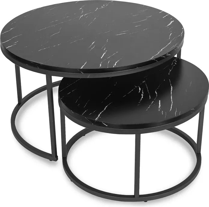 Zestaw Stolików Kawowych MAURO MAX 60 cm/80 cm Czarny Marmur Glamour