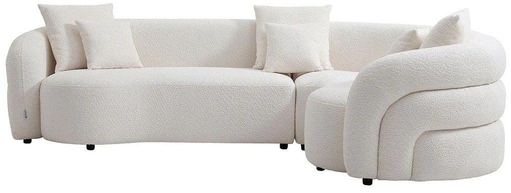 Kanapa narożna prawa z białej tkaniny buklowej LAPIOTA od Maison Céphy