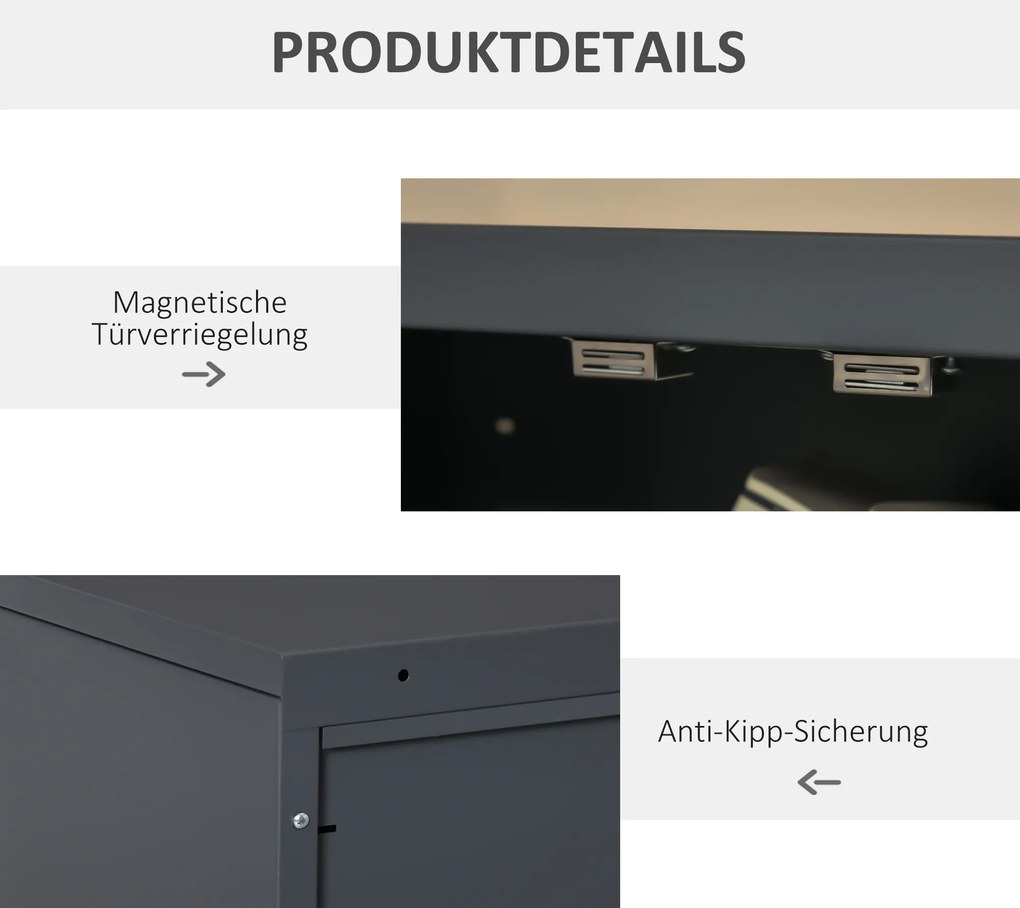 HOMCOM Szafka na Akta z Drzwiami Lamelowymi, Szafka Magazynowa, Metalowa z 2 Regulowanymi Półkami, 75 x 33 x 110 cm, Szary