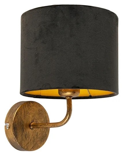 Vintage Kinkiet / Lampa scienna Złoty Z Czarnym Aksamitnym Kloszem - Matt Retro Oswietlenie wewnetrzne
