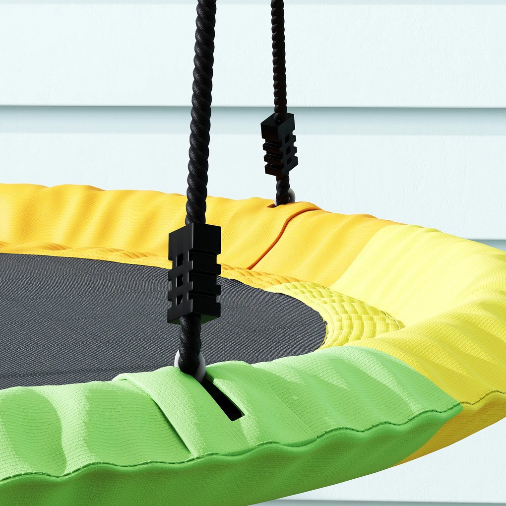 AIYAPLAY Huśtawka Gniazdowa Regulowana Ø 120 cm, Udźwig 300 kg, Dla Dzieci 3-8 lat, 120 x 120 x 180 cm, Wielokolorowa | Aosom PL