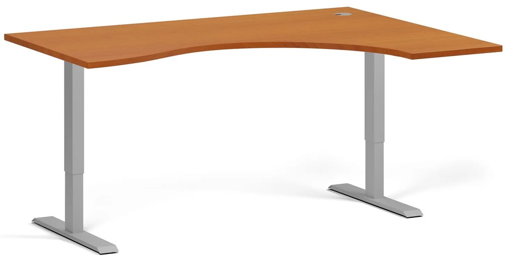 Ergonomiczne biurko z regulacją wysokości, 160x120 cm, 2 silniki, L/P, szara podstawa, czereśnia