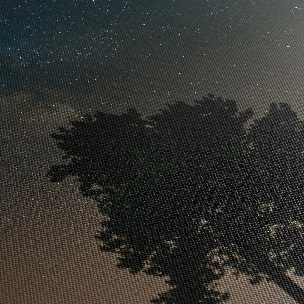 Obraz nocnego nieba z drzewami (z zegarem) (90x30 cm)