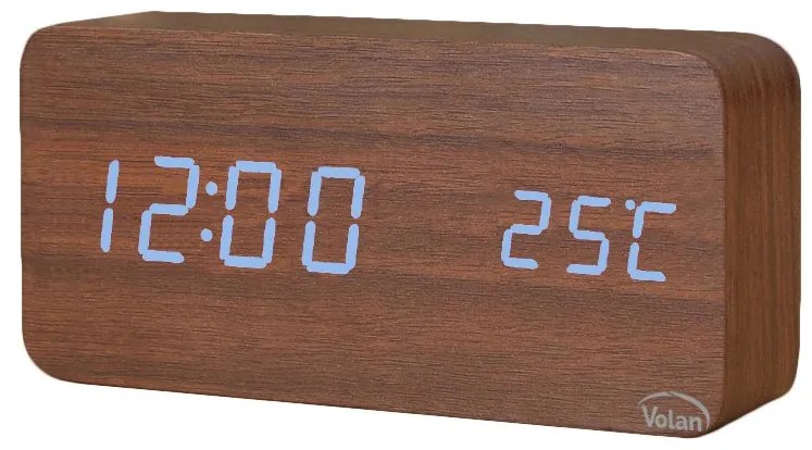 Zegar budzik drewniany elektroniczny cyfrowy led stojący - termometr + data