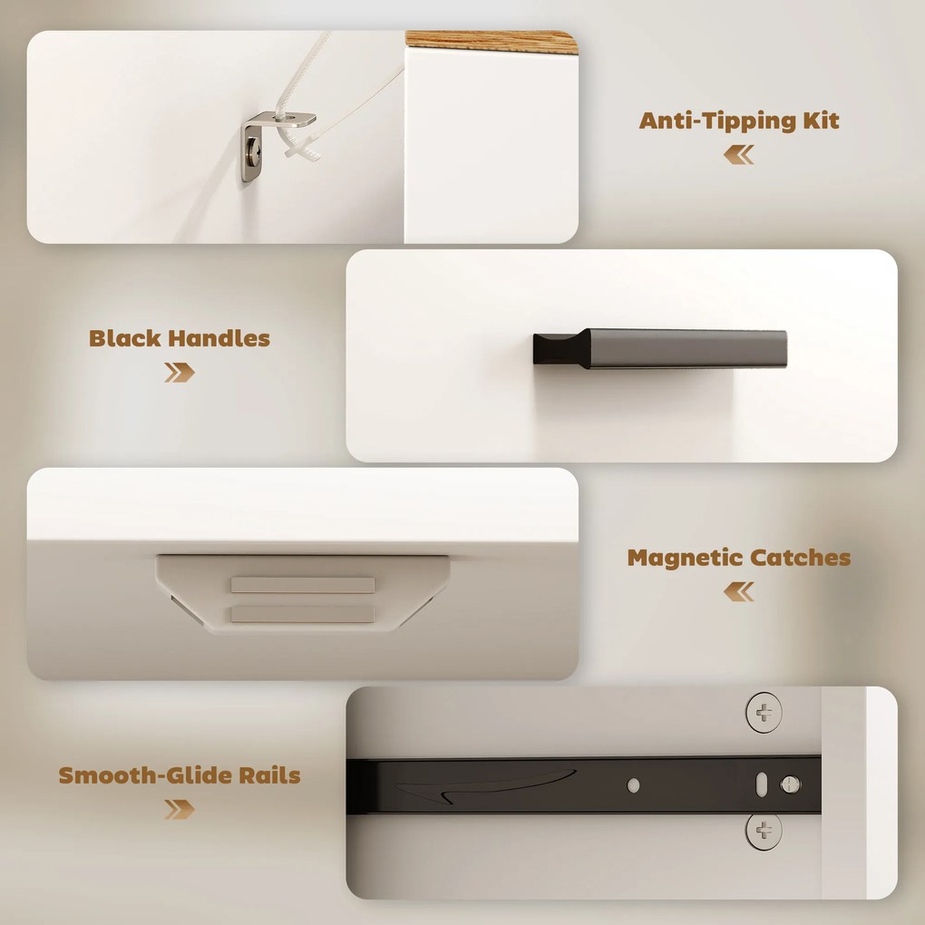 HOMCOM Komoda z miejscem do przechowywania, komoda z 2 szufladami, regulowana półka, do kuchni, salonu, przedpokoju, naturalne drewno, biały