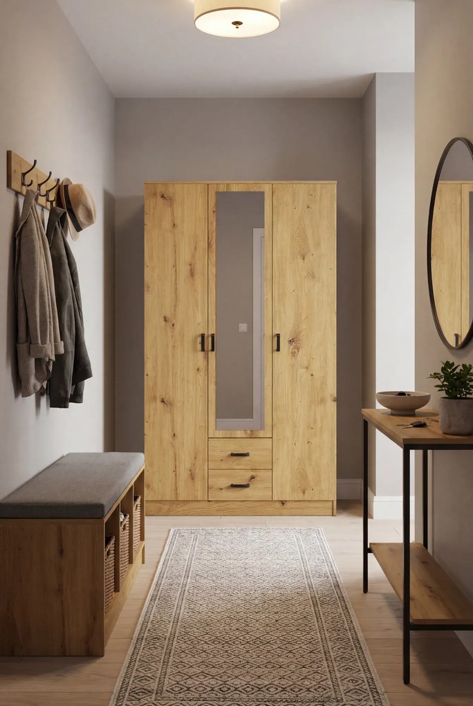 Trzydrzwiowa szafa uchylna z lustrem dąb artisan T9-A05