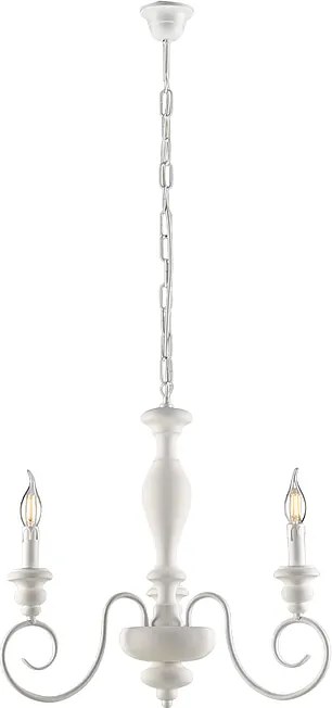 Żyrandol Cascina z drewna i lakierowanego na biało żelaza, postarzany, 3 światła, 113 Ø44 BL265-3-BCO