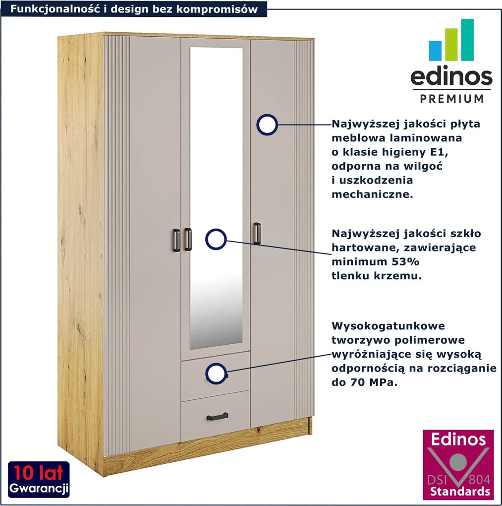 Szafa skandynawska z lustrem dąb artisan + kaszmir S7-A27