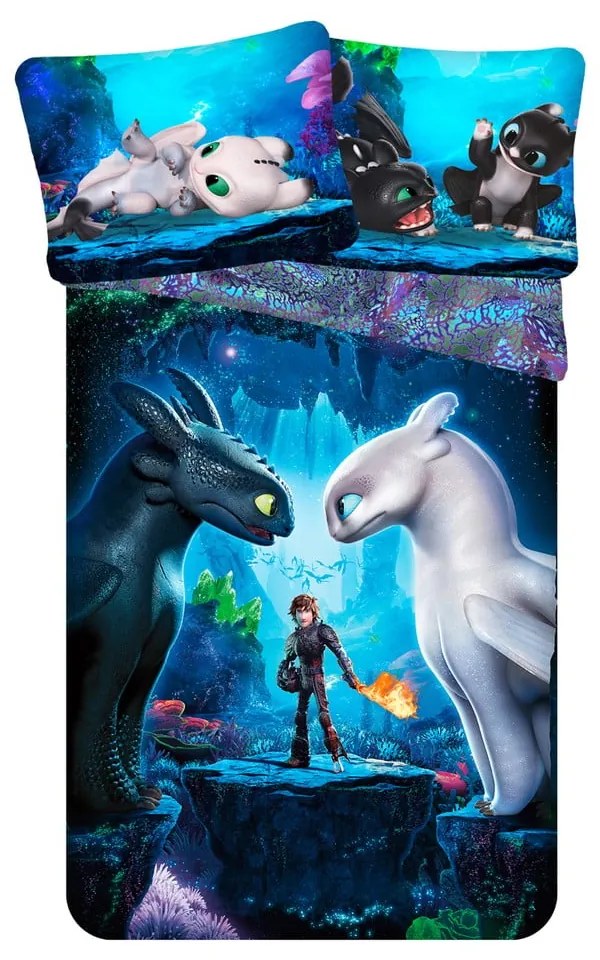 Niebieska bawełniana pościel dziecięca jednoosobowa 140x200 cm How To Train Your Dragon – Jerry Fabrics