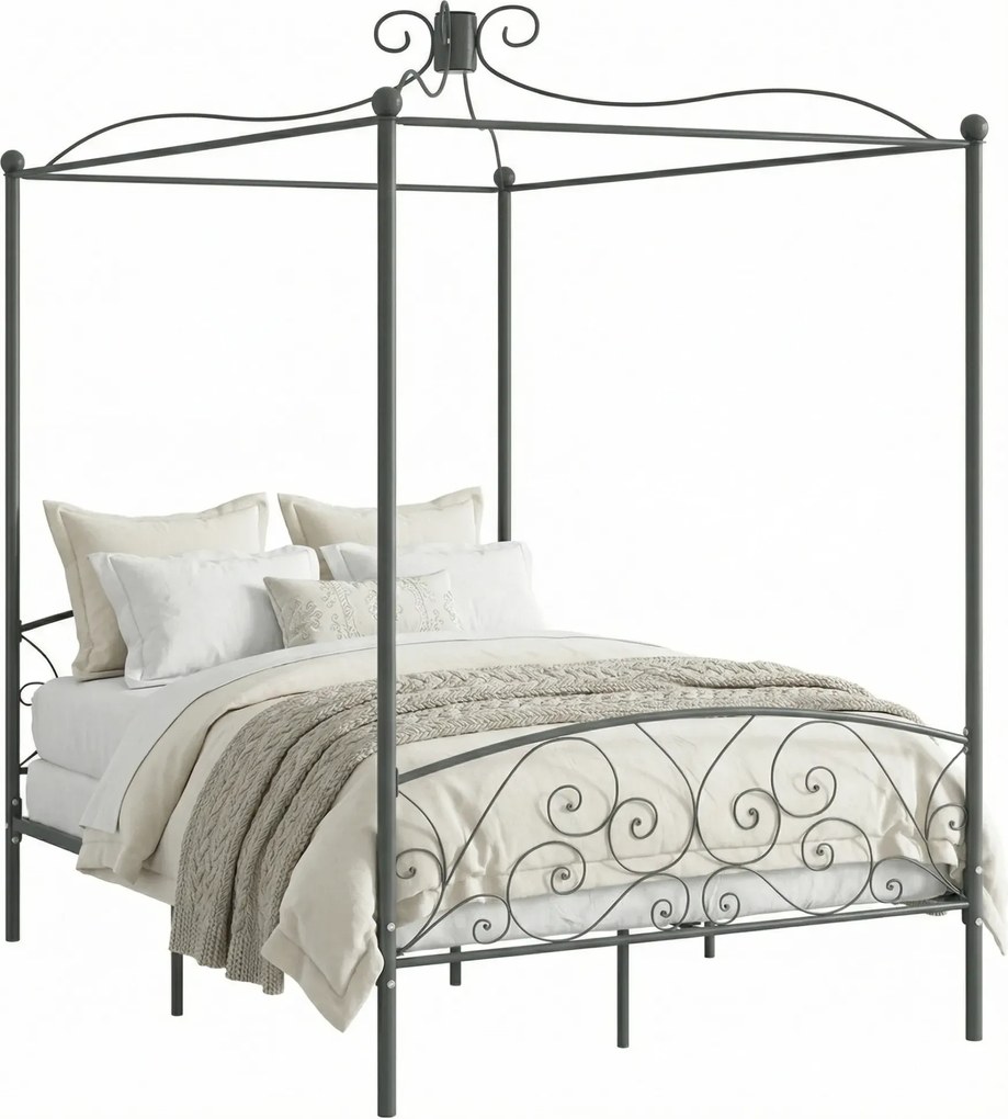 Szare metalowe łóżko z baldachimem 160x200 cm E1-A83