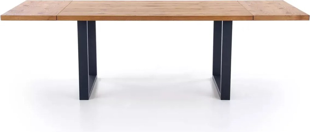 Nowoczesny rozkładany stół Perezo 160-250x90 cm, blat z okleiny naturalnej w kolorze dąb i metalowe czarne nogi w stylu loftowym