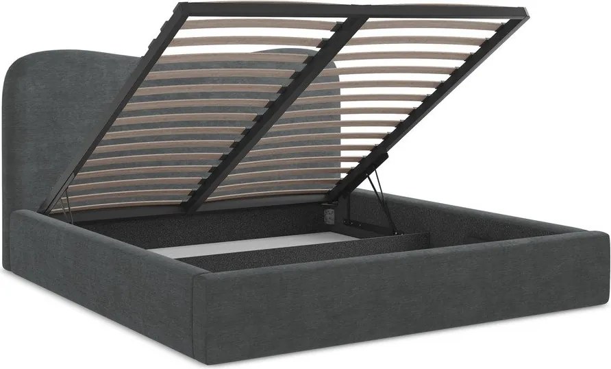 Ciemnoszare tapicerowane łóżko dwuosobowe ze schowkiem i stelażem 140x200 cm Kahai – Makamii