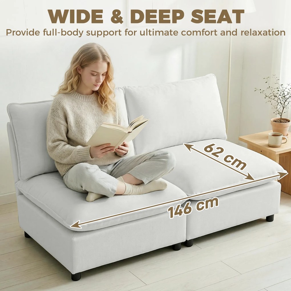 HOMCOM 2-osobowa sofa, 146 cm modułowa sofa z ekoskóry z szerokim i głębokim siedziskiem, grubymi poduszkami, łatwy montaż, Szara | Aosom PL