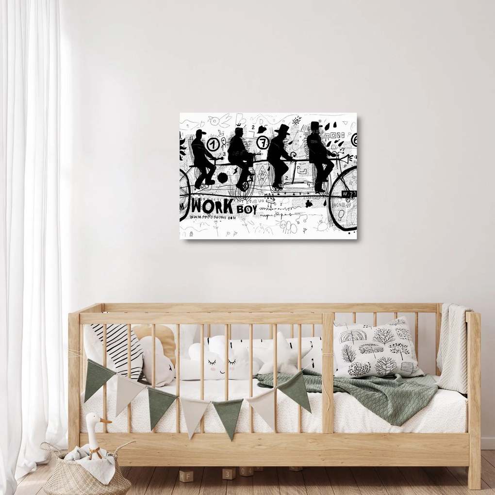 Obraz na szkle - Praca zespołowa, jazda na rowerze (70x50 cm)