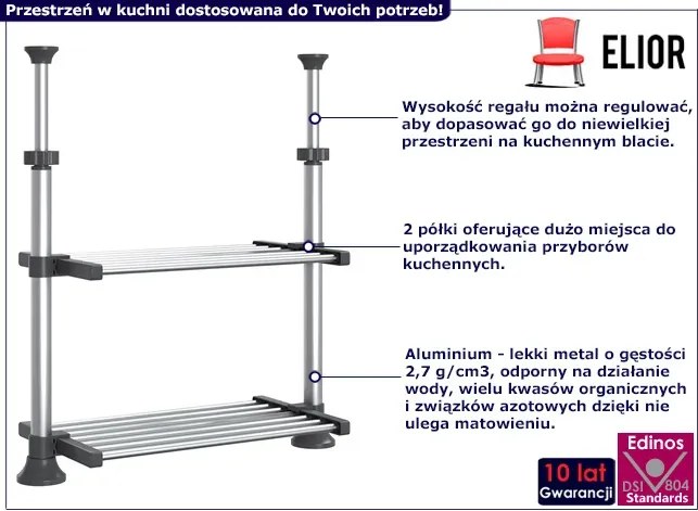 Regulowany aluminiowy regał kuchenny na blat - Rivia