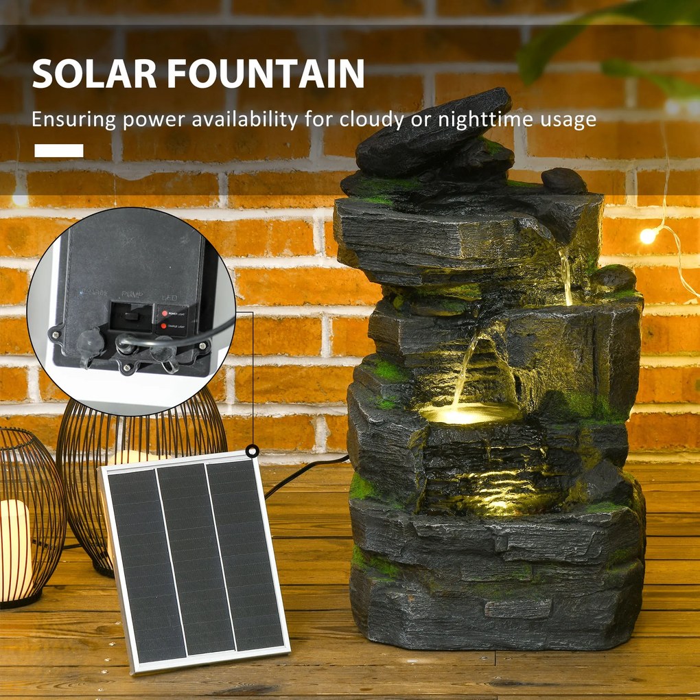 Outsunny kaskada ogrodowa oczko wodne solarne z oświetleniem LED fontanna dekoracyjna do ogrodu 57cm żywica | Aosom PL